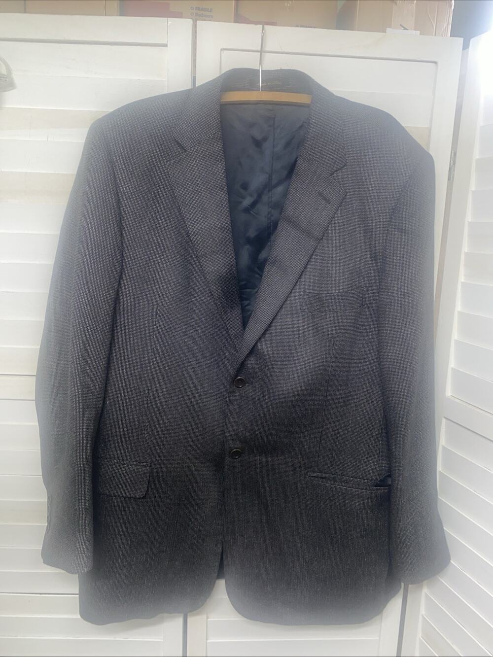 Zino 44L Black White Tweed Made Italy Wool Blend Men’s Blazer Suit Jacket Lined